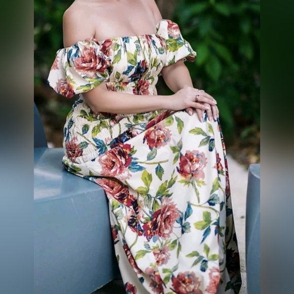 Abercrombie & Fitch Floral Puff Sleeve Maxi Dress | LARGE - Picture 6 of 6